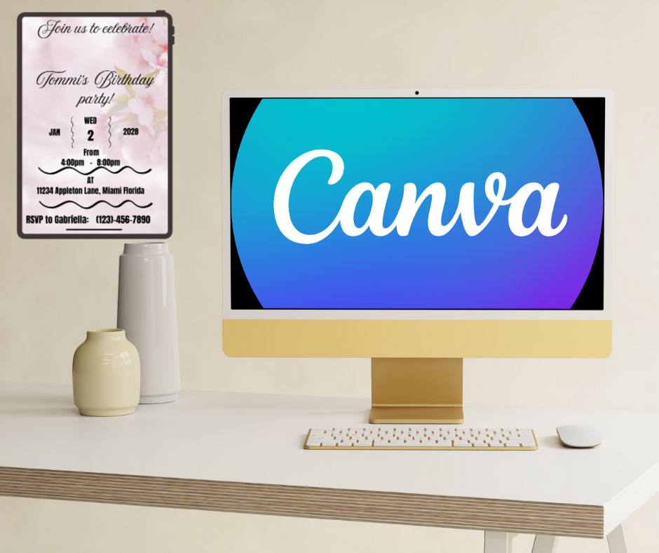 Flowers 20th birthday party invitation-( canva template 5x7" digital download)